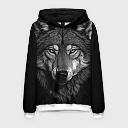 Толстовка-худи мужская Спокойный уверенный волк, цвет: 3D-белый