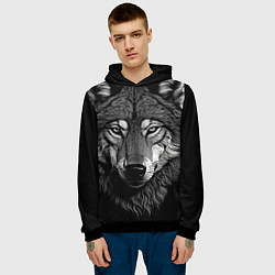 Толстовка-худи мужская Спокойный уверенный волк, цвет: 3D-черный — фото 2