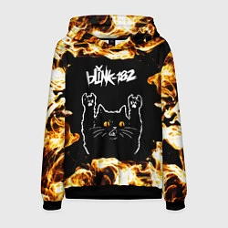 Толстовка-худи мужская Blink 182 рок кот и огонь, цвет: 3D-черный