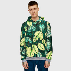 Толстовка-худи мужская Листья узор тропический, цвет: 3D-меланж — фото 2
