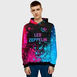 Толстовка-худи мужская Led Zeppelin - neon gradient: символ сверху, цвет: 3D-черный — фото 2