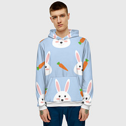 Толстовка-худи мужская Зайчики и морковки, цвет: 3D-белый — фото 2