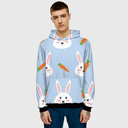 Толстовка-худи мужская Зайчики и морковки, цвет: 3D-черный — фото 2