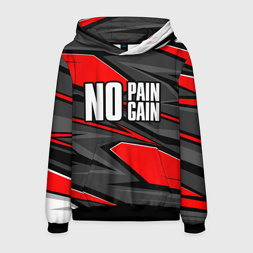Мужская толстовка No pain no gain - красный / 3D-Черный – фото 1