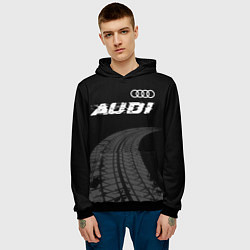 Толстовка-худи мужская Audi speed на темном фоне со следами шин: символ с, цвет: 3D-черный — фото 2