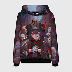 Толстовка-худи мужская Ху тао с призраками - Геншин, цвет: 3D-черный
