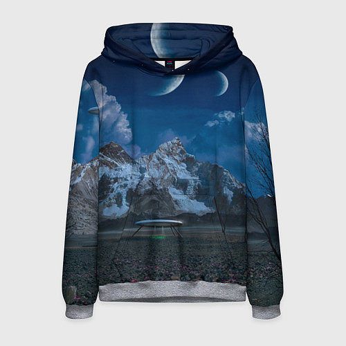 Мужская толстовка Ночные горы в природе и небо с нло / 3D-Меланж – фото 1