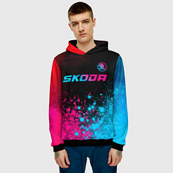 Толстовка-худи мужская Skoda - neon gradient: символ сверху, цвет: 3D-черный — фото 2