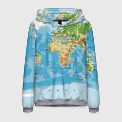 Толстовка-худи мужская Атлас мира, цвет: 3D-меланж