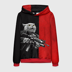 Толстовка-худи мужская Кот гангстер с m4a4, цвет: 3D-красный