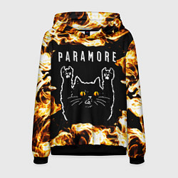 Толстовка-худи мужская Paramore рок кот и огонь, цвет: 3D-черный