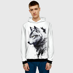 Толстовка-худи мужская Белый волк - краски, цвет: 3D-черный — фото 2