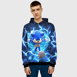 Толстовка-худи мужская Sonic electric waves, цвет: 3D-черный — фото 2