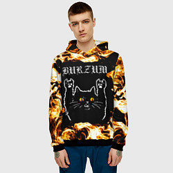 Толстовка-худи мужская Burzum рок кот и огонь, цвет: 3D-черный — фото 2