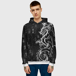 Толстовка-худи мужская White dragon - grunge, цвет: 3D-белый — фото 2