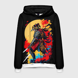 Толстовка-худи мужская Японский самурай - закат, цвет: 3D-белый