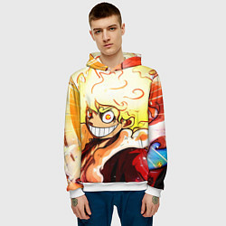Толстовка-худи мужская Луффи 5 гир бог Ника - One Piece, цвет: 3D-белый — фото 2