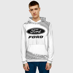 Толстовка-худи мужская Ford speed на светлом фоне со следами шин, цвет: 3D-белый — фото 2