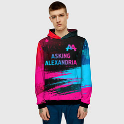 Толстовка-худи мужская Asking Alexandria - neon gradient: символ сверху, цвет: 3D-черный — фото 2