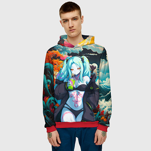 Мужская толстовка Ребекка и дракон - Киберпанк аниме / 3D-Красный – фото 3