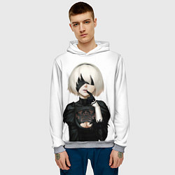 Толстовка-худи мужская Nier: Automata - 2B Кибергражданка, цвет: 3D-меланж — фото 2