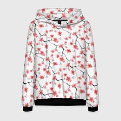 Толстовка-худи мужская Акварельные цветы сакуры паттерн, цвет: 3D-черный