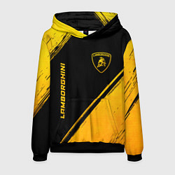 Толстовка-худи мужская Lamborghini - gold gradient: надпись, символ, цвет: 3D-черный
