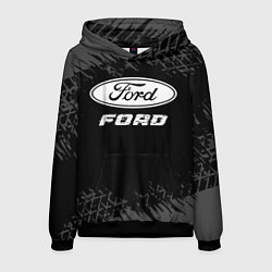 Толстовка-худи мужская Ford speed на темном фоне со следами шин, цвет: 3D-черный