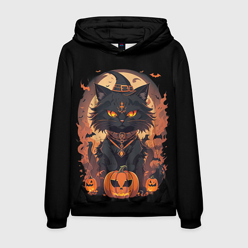 Мужская толстовка Черный кот в хеллоуине / 3D-Черный – фото 1