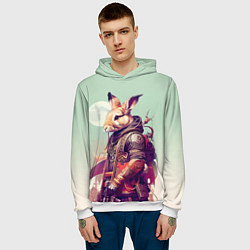 Толстовка-худи мужская Заяц на фоне луны - фантазия - нейросеть, цвет: 3D-белый — фото 2