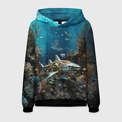 Толстовка-худи мужская Механическая акула, цвет: 3D-черный