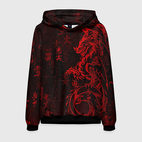 Мужская толстовка Красный дракон - иероглифы / 3D-Черный – фото 1