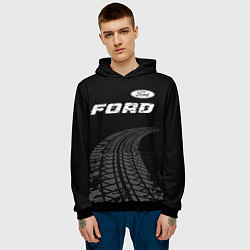 Толстовка-худи мужская Ford speed на темном фоне со следами шин: символ с, цвет: 3D-черный — фото 2