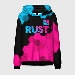 Толстовка-худи мужская Rust - neon gradient: символ сверху, цвет: 3D-черный