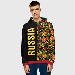 Толстовка-худи мужская Russia хохлома, цвет: 3D-красный — фото 2