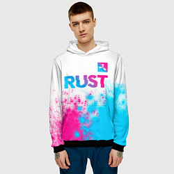 Толстовка-худи мужская Rust neon gradient style: символ сверху, цвет: 3D-черный — фото 2