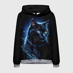 Толстовка-худи мужская Черный кот - брызги воды, цвет: 3D-меланж
