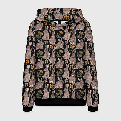 Мужская толстовка Зайцы и пижма / 3D-Черный – фото 1