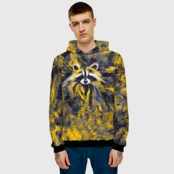 Толстовка-худи мужская Абстрактный желтый енот в стиле арт, цвет: 3D-черный — фото 2