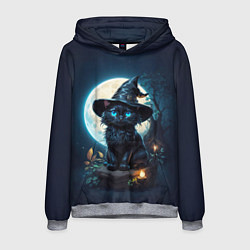 Толстовка-худи мужская Кот ведьмы - Хэллоуин, цвет: 3D-меланж