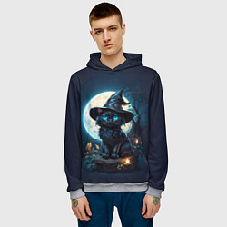 Толстовка-худи мужская Кот ведьмы - Хэллоуин, цвет: 3D-меланж — фото 2