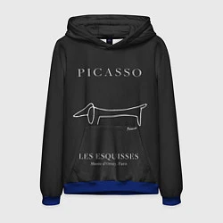 Толстовка-худи мужская Собака на черном - Пабло Пикассо, цвет: 3D-синий
