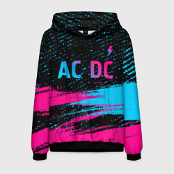 Толстовка-худи мужская AC DC - neon gradient: символ сверху, цвет: 3D-черный