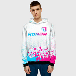 Толстовка-худи мужская Honda neon gradient style: символ сверху, цвет: 3D-черный — фото 2