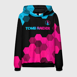 Толстовка-худи мужская Tomb Raider - neon gradient: символ сверху, цвет: 3D-черный