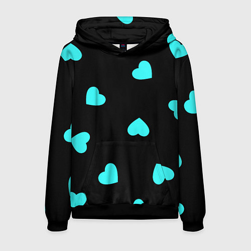 Мужская толстовка С голубыми сердечками на черном / 3D-Черный – фото 1