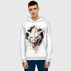 Толстовка-худи мужская Белый дракон выглядывает из стены, цвет: 3D-белый — фото 2