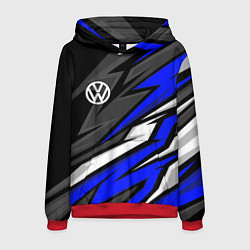 Толстовка-худи мужская Volkswagen - Синяя абстракция, цвет: 3D-красный