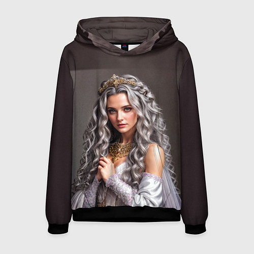 Мужская толстовка Девушка с пепельно-серыми вьющимися волосами / 3D-Черный – фото 1