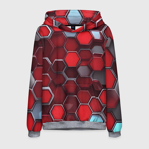 Мужская толстовка Cyber hexagon red / 3D-Меланж – фото 1